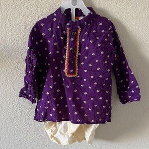 Purple Kurta with Cream Dhoti